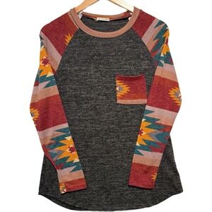 Viamor Long‎ Sleeve Top Southwest Aztec Size Small